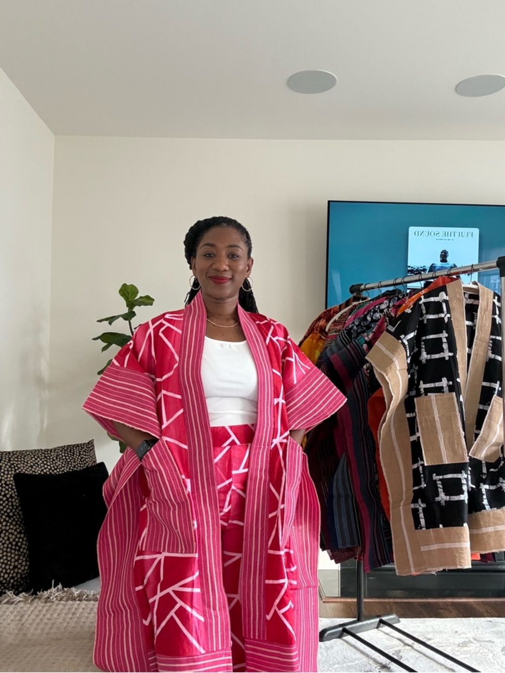 Bold Pink Geometric Kimono Set in African Print (ankara)